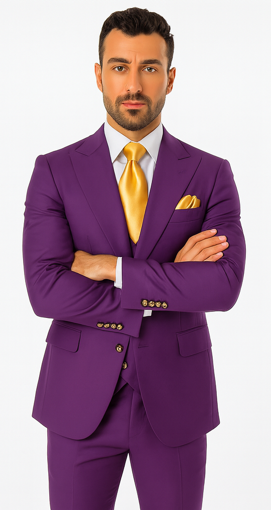Rossi Man BOND RM1778 Slim Fit 3-Piece Purple Suit - Men’s Formalwear at USA Men's Outlet