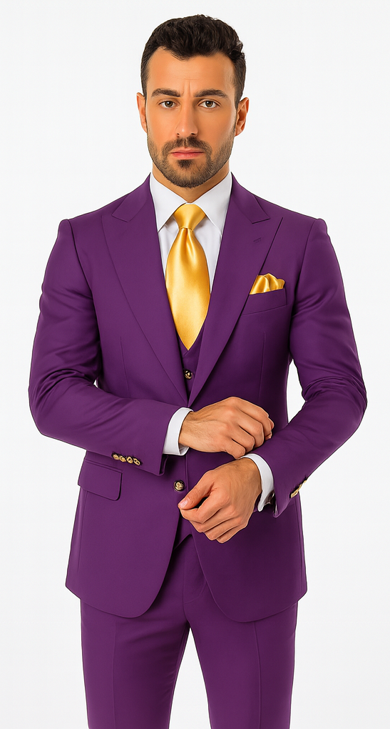 Rossi Man BOND RM1778 Slim Fit 3-Piece Purple Suit - Men’s Formalwear at USA Men's Outlet