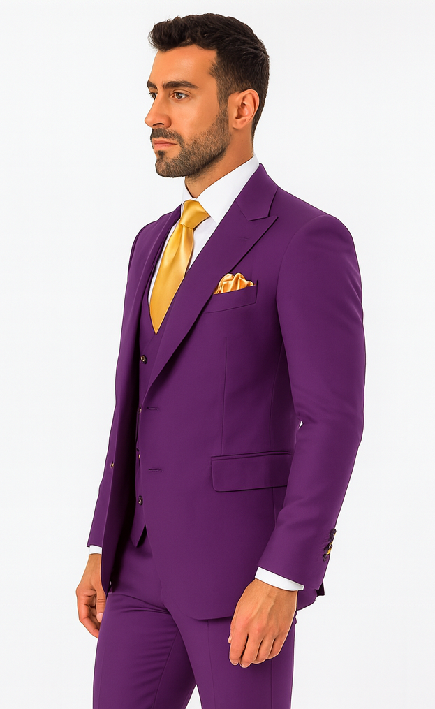 Rossi Man BOND RM1778 Slim Fit 3-Piece Purple Suit - Men’s Formalwear at USA Men's Outlet