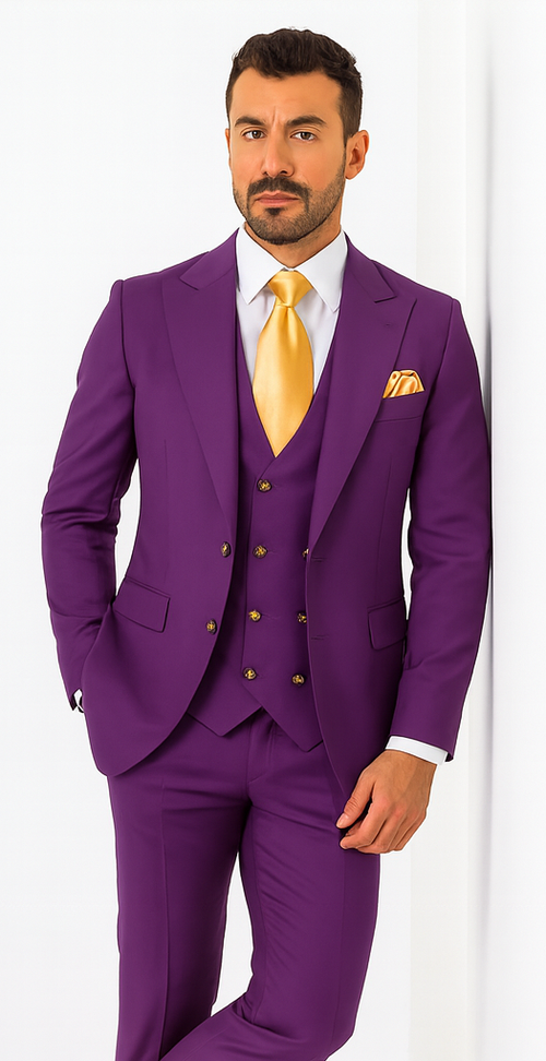 Rossi Man BOND RM1778 Slim Fit 3-Piece Purple Suit - Men’s Formalwear at USA Men's Outlet