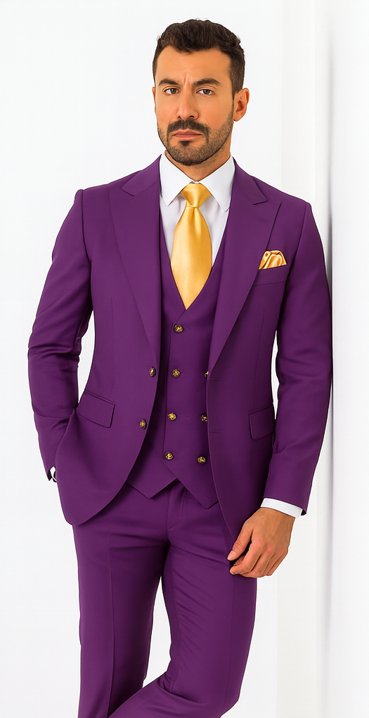 Rossi Man BOND RM1778 Slim Fit 3-Piece Purple Suit - Men’s Formalwear at USA Men's Outlet