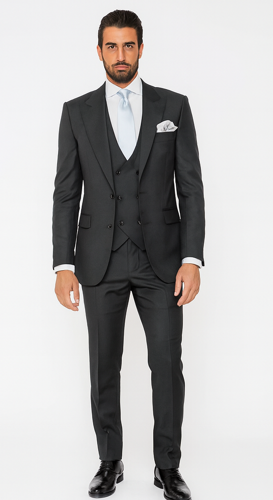 Rossi Man BOND RM1779 Slim Fit 3-Piece Black Suit - Men’s Formalwear by USA Men's Outlet