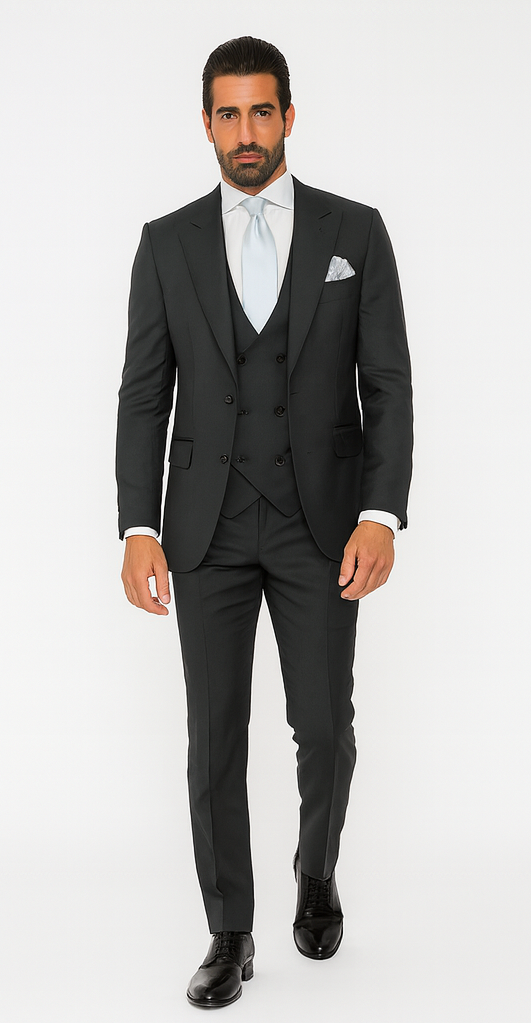 Rossi Man BOND RM1779 Slim Fit 3-Piece Black Suit - Men’s Formalwear by USA Men's Outlet