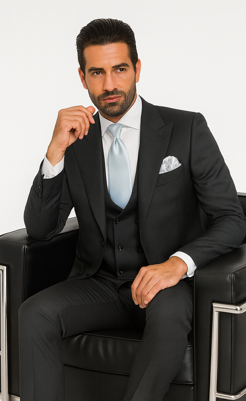 Rossi Man BOND RM1779 Slim Fit 3-Piece Black Suit - Men’s Formalwear by USA Men's Outlet