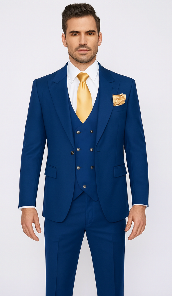 Rossi Man BOND RM1780 Slim Fit 3-Piece Royal Blue Suit - Men’s Formalwear by USA Men's Outlet