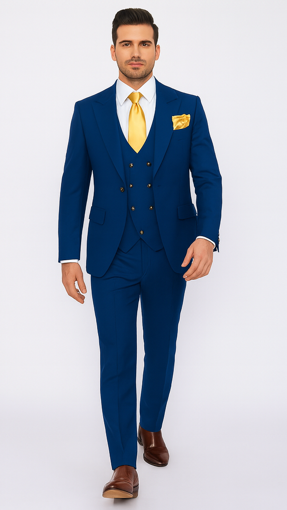 Rossi Man BOND RM1780 Slim Fit 3-Piece Royal Blue Suit - Men’s Formalwear by USA Men's Outlet