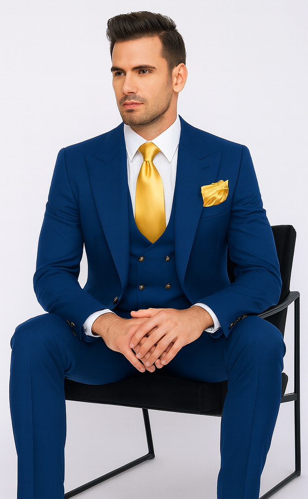 Rossi Man BOND RM1780 Slim Fit 3-Piece Royal Blue Suit - Men’s Formalwear by USA Men's Outlet