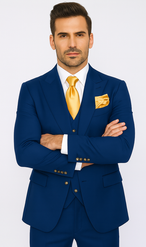 Rossi Man BOND RM1780 Slim Fit 3-Piece Royal Blue Suit - Men’s Formalwear by USA Men's Outlet