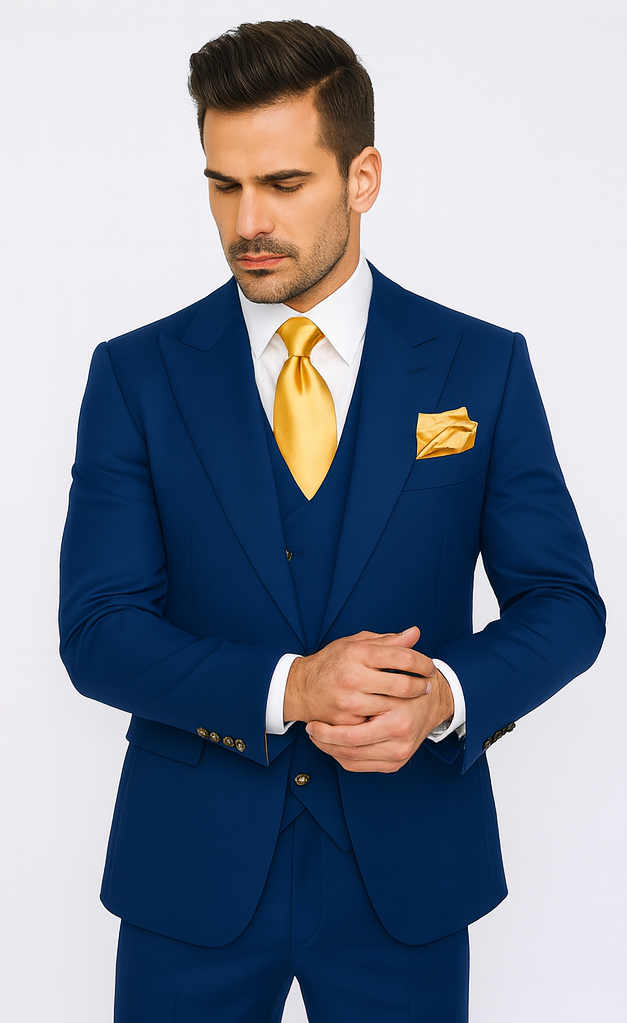 Rossi Man BOND RM1780 Slim Fit 3-Piece Royal Blue Suit - Men’s Formalwear by USA Men's Outlet