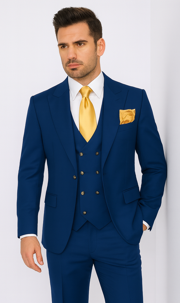 Rossi Man BOND RM1780 Slim Fit 3-Piece Royal Blue Suit - Men’s Formalwear by USA Men's Outlet