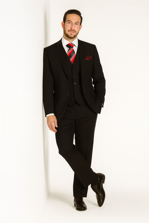 Rossi Man CYRUS RM101 Black 3-Piece Suit - Classic Men’s Formalwear at USA Men's Outlet