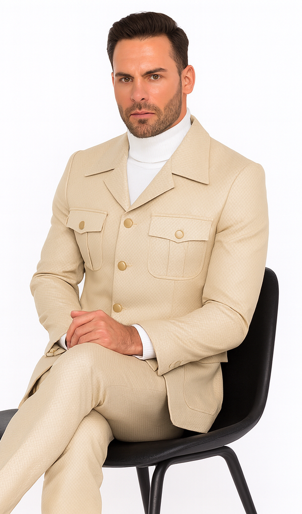 Rossi Man DUKE RM1766 Slim Fit 3-Piece Suit for Men - Modern Cream Off-White Formalwear | USA Men's Outlet