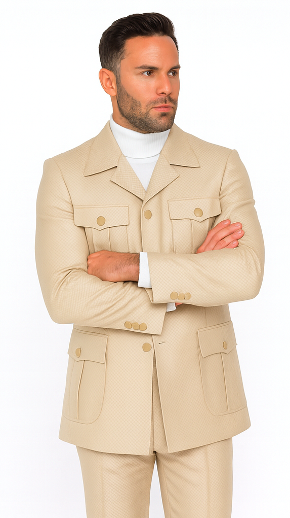 Rossi Man DUKE RM1766 Slim Fit 3-Piece Suit for Men - Modern Cream Off-White Formalwear | USA Men's Outlet