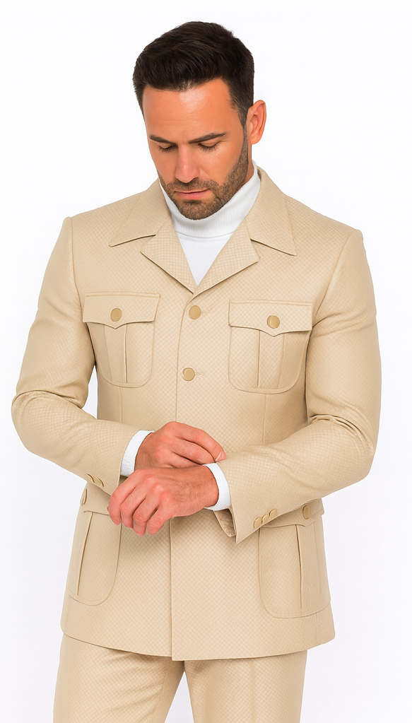 Rossi Man DUKE RM1766 Slim Fit 3-Piece Suit for Men - Modern Cream Off-White Formalwear | USA Men's Outlet