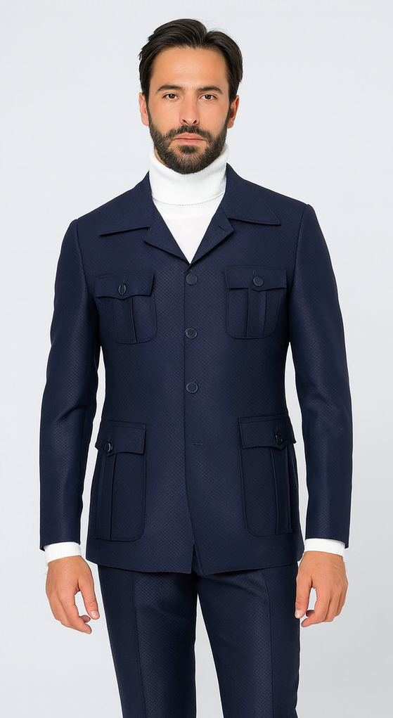 Rossi Man DUKE RM1768 Slim Fit 3-Piece Navy Suit - Modern Formalwear for Men by USA Men's Outlet
