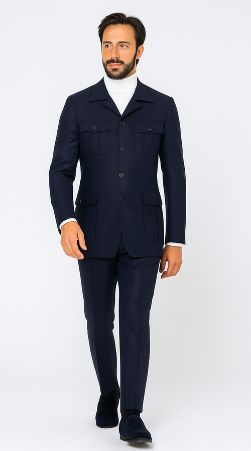 Rossi Man DUKE RM1768 Slim Fit 3-Piece Navy Suit - Modern Formalwear for Men by USA Men's Outlet