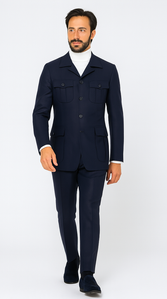 Rossi Man DUKE RM1768 Slim Fit 3-Piece Navy Suit - Modern Formalwear for Men by USA Men's Outlet