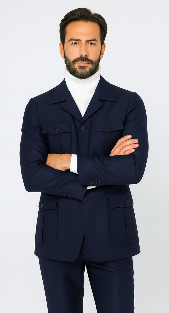 Rossi Man DUKE RM1768 Slim Fit 3-Piece Navy Suit - Modern Formalwear for Men by USA Men's Outlet
