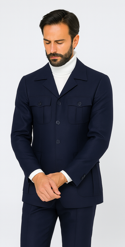 Rossi Man DUKE RM1768 Slim Fit 3-Piece Navy Suit - Modern Formalwear for Men by USA Men's Outlet
