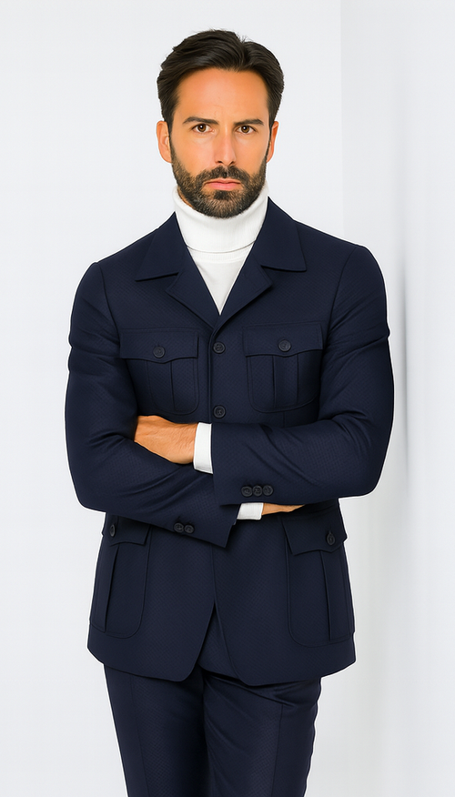 Rossi Man DUKE RM1768 Slim Fit 3-Piece Navy Suit - Modern Formalwear for Men by USA Men's Outlet