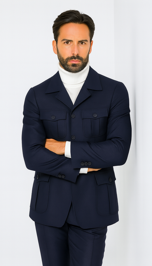 Rossi Man DUKE RM1768 Slim Fit 3-Piece Navy Suit - Modern Formalwear for Men by USA Men's Outlet