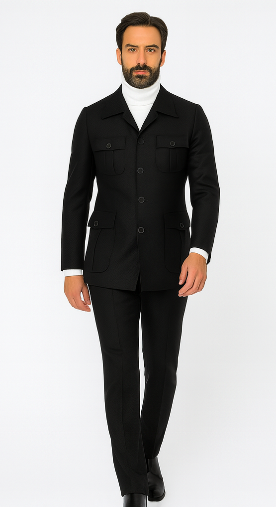 Rossi Man DUKE RM1769 Slim Fit Black 3-Piece Suit for Men - Modern Mens Formalwear at USA Men's Outlet