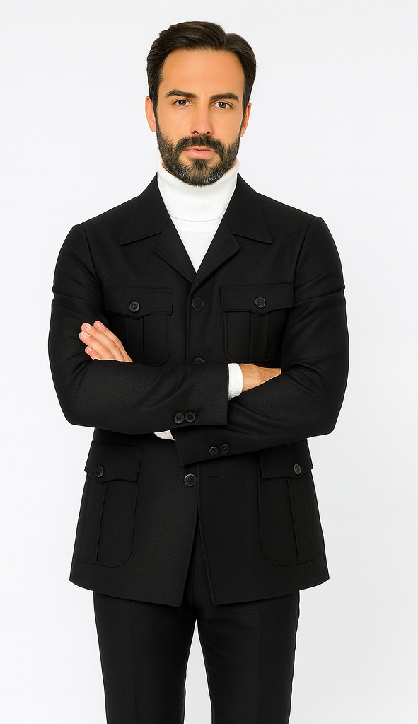 Rossi Man DUKE RM1769 Slim Fit Black 3-Piece Suit for Men - Modern Mens Formalwear at USA Men's Outlet