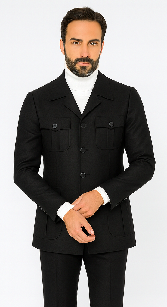 Rossi Man DUKE RM1769 Slim Fit Black 3-Piece Suit for Men - Modern Mens Formalwear at USA Men's Outlet