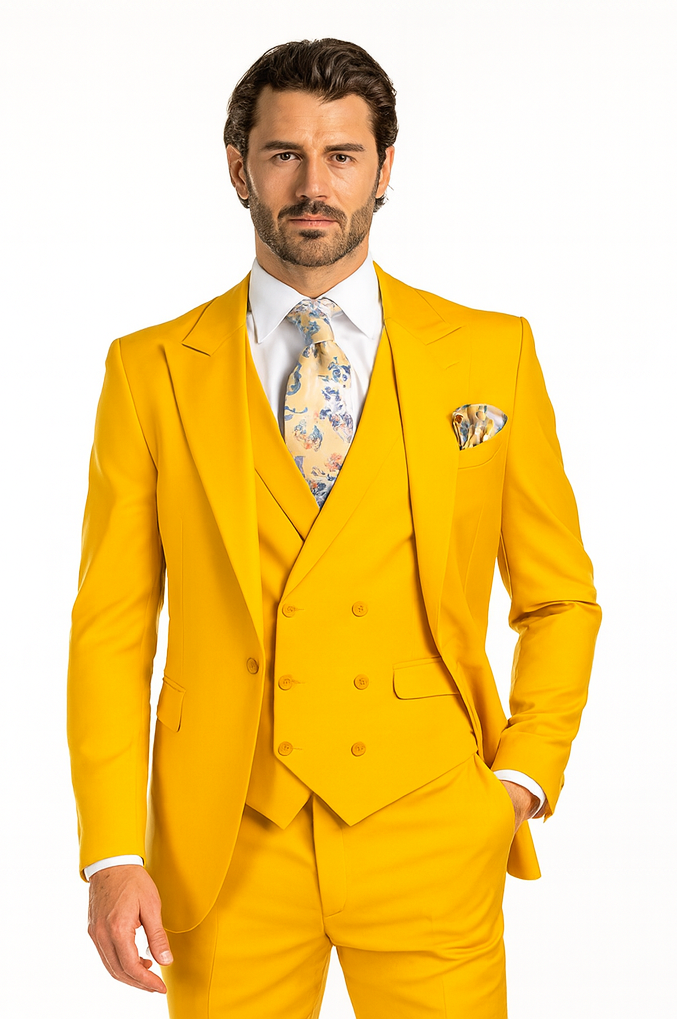 Rossi Man ELI RM103 Bold Yellow 3-Piece Suit - Men’s Formalwear by USA Men's Outlet