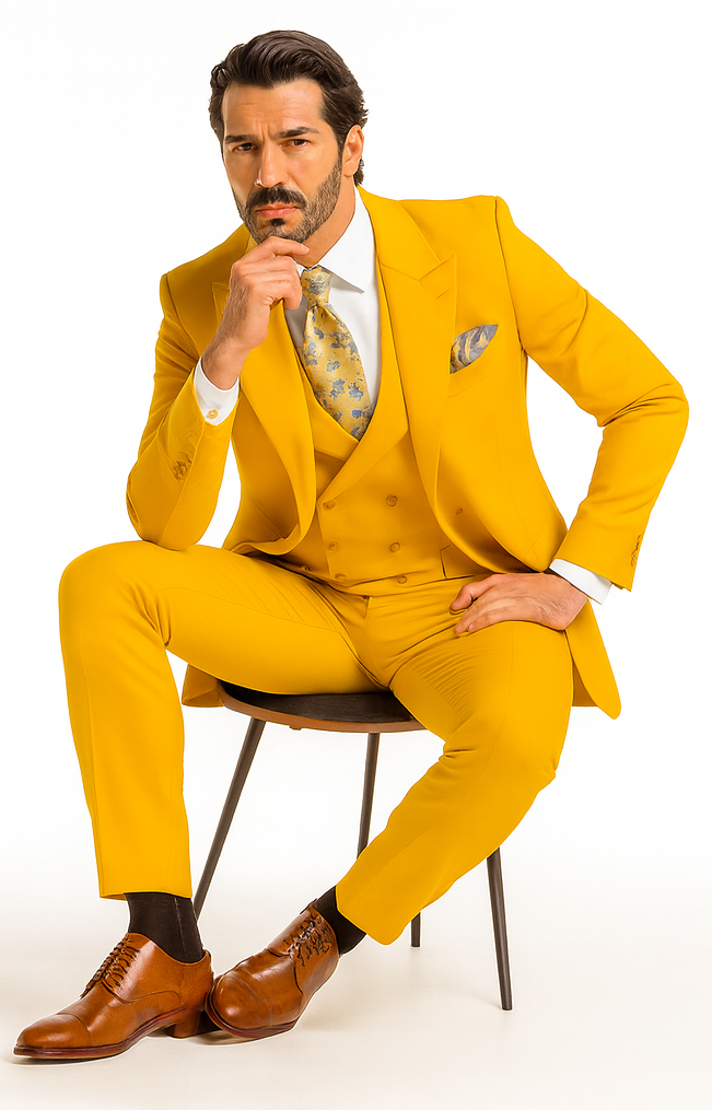 Rossi Man ELI RM103 Bold Yellow 3-Piece Suit - Men’s Formalwear by USA Men's Outlet