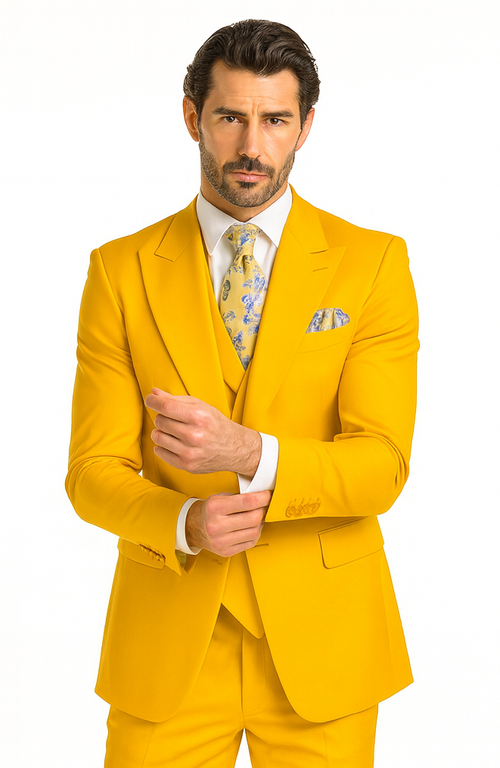 Rossi Man ELI RM103 Bold Yellow 3-Piece Suit - Men’s Formalwear by USA Men's Outlet