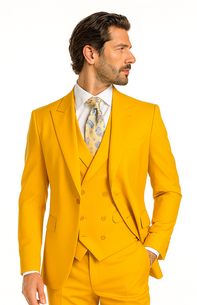 Rossi Man ELI RM103 Bold Yellow 3-Piece Suit - Men’s Formalwear by USA Men's Outlet