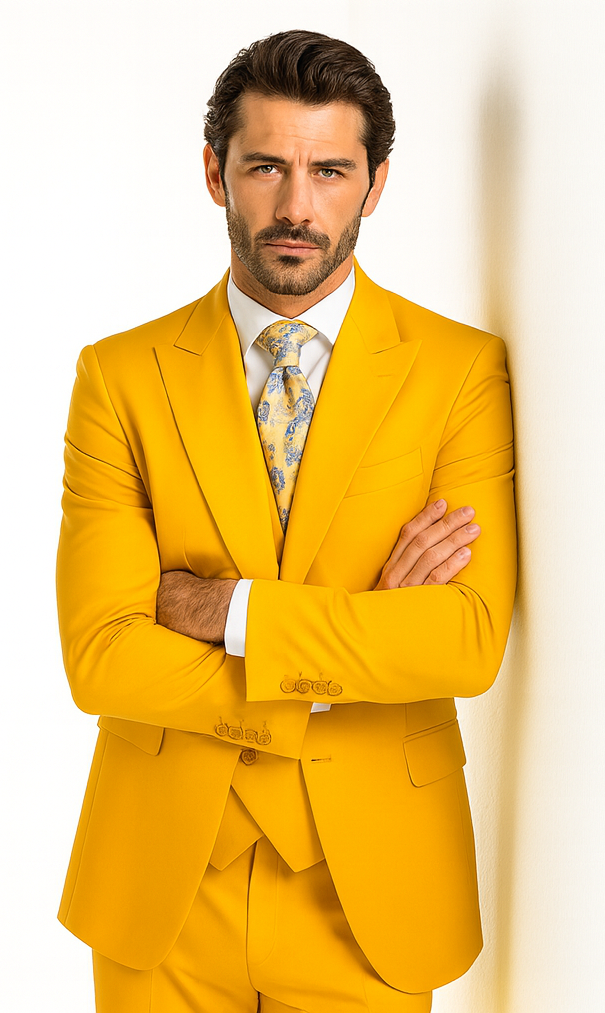 Rossi Man ELI RM103 Bold Yellow 3-Piece Suit - Men’s Formalwear by USA Men's Outlet