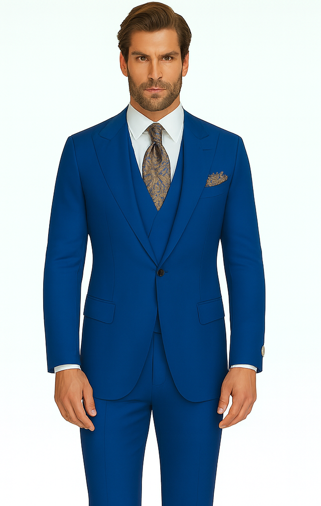 Rossi Man ELI RM110 Royal Blue 3-Piece Suit - Slim Fit Men’s Formalwear USA Men's Outlet