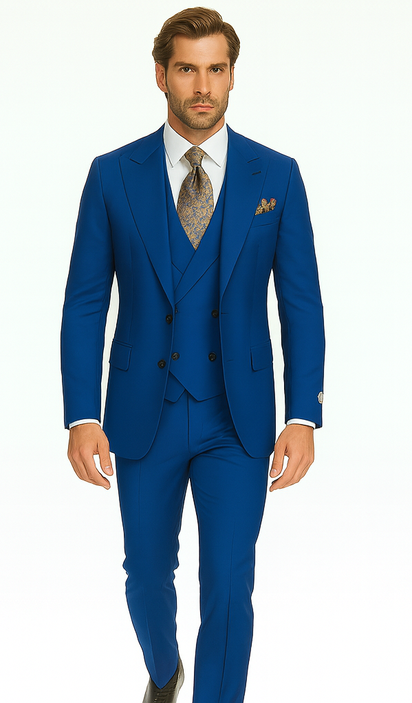 Rossi Man ELI RM110 Royal Blue 3-Piece Suit - Slim Fit Men’s Formalwear USA Men's Outlet
