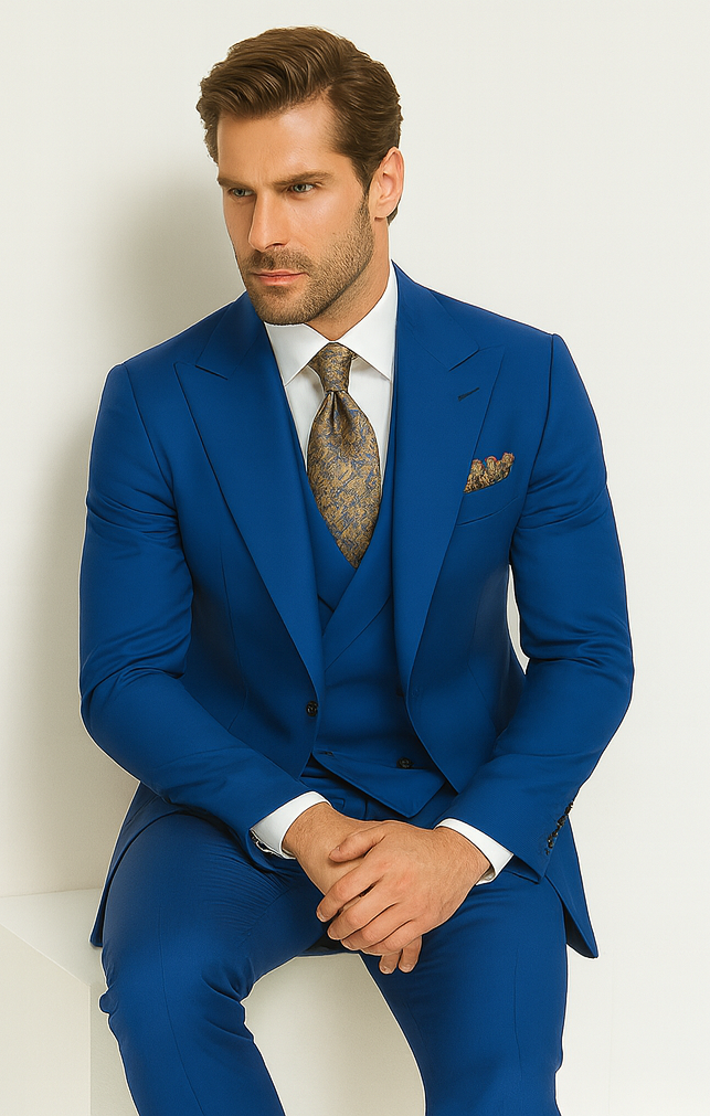 Rossi Man ELI RM110 Royal Blue 3-Piece Suit - Slim Fit Men’s Formalwear USA Men's Outlet