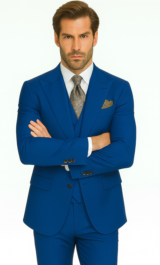 Rossi Man ELI RM110 Royal Blue 3-Piece Suit - Slim Fit Men’s Formalwear USA Men's Outlet