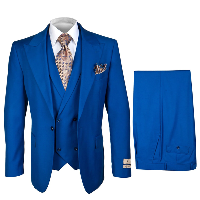 Rossi Man ELI RM110 Royal Blue 3-Piece Suit - Slim Fit Men’s Formalwear USA Men's Outlet