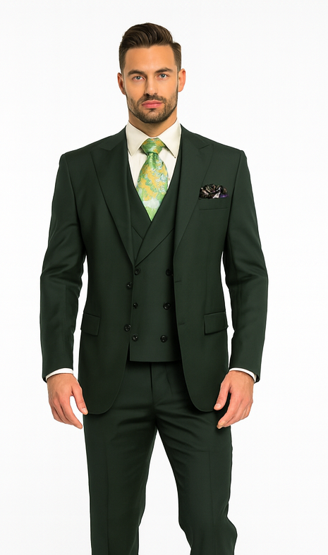 Rossi Man ELI RM117 Hunter Green 3-Piece Suit - Classic Men’s Formalwear USA Men's Outlet