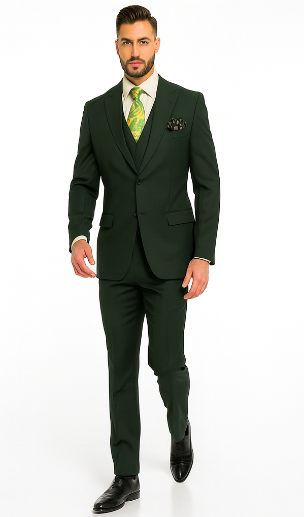 Rossi Man ELI RM117 Hunter Green 3-Piece Suit - Classic Men’s Formalwear USA Men's Outlet