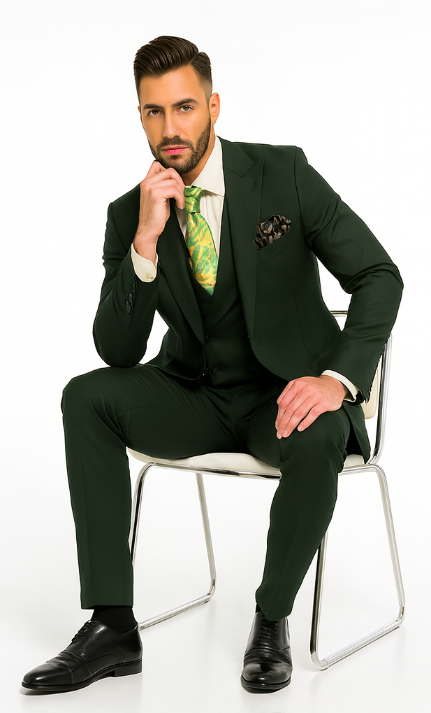 Rossi Man ELI RM117 Hunter Green 3-Piece Suit - Classic Men’s Formalwear USA Men's Outlet