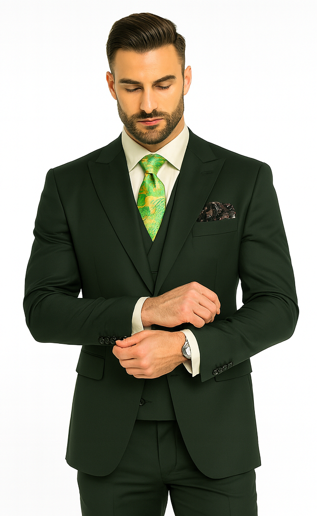 Rossi Man ELI RM117 Hunter Green 3-Piece Suit - Classic Men’s Formalwear USA Men's Outlet