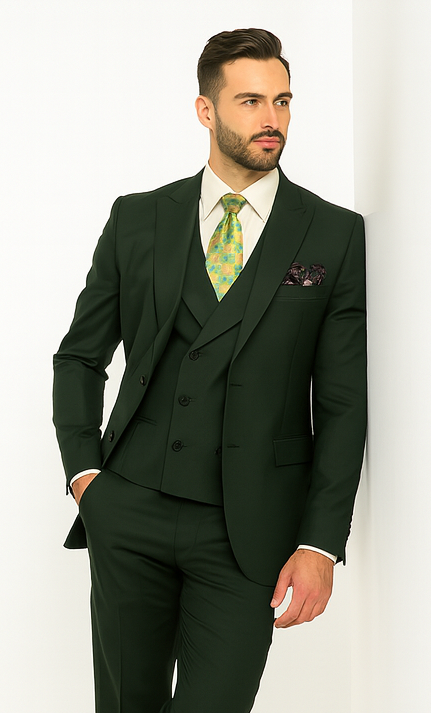 Rossi Man ELI RM117 Hunter Green 3-Piece Suit - Classic Men’s Formalwear USA Men's Outlet