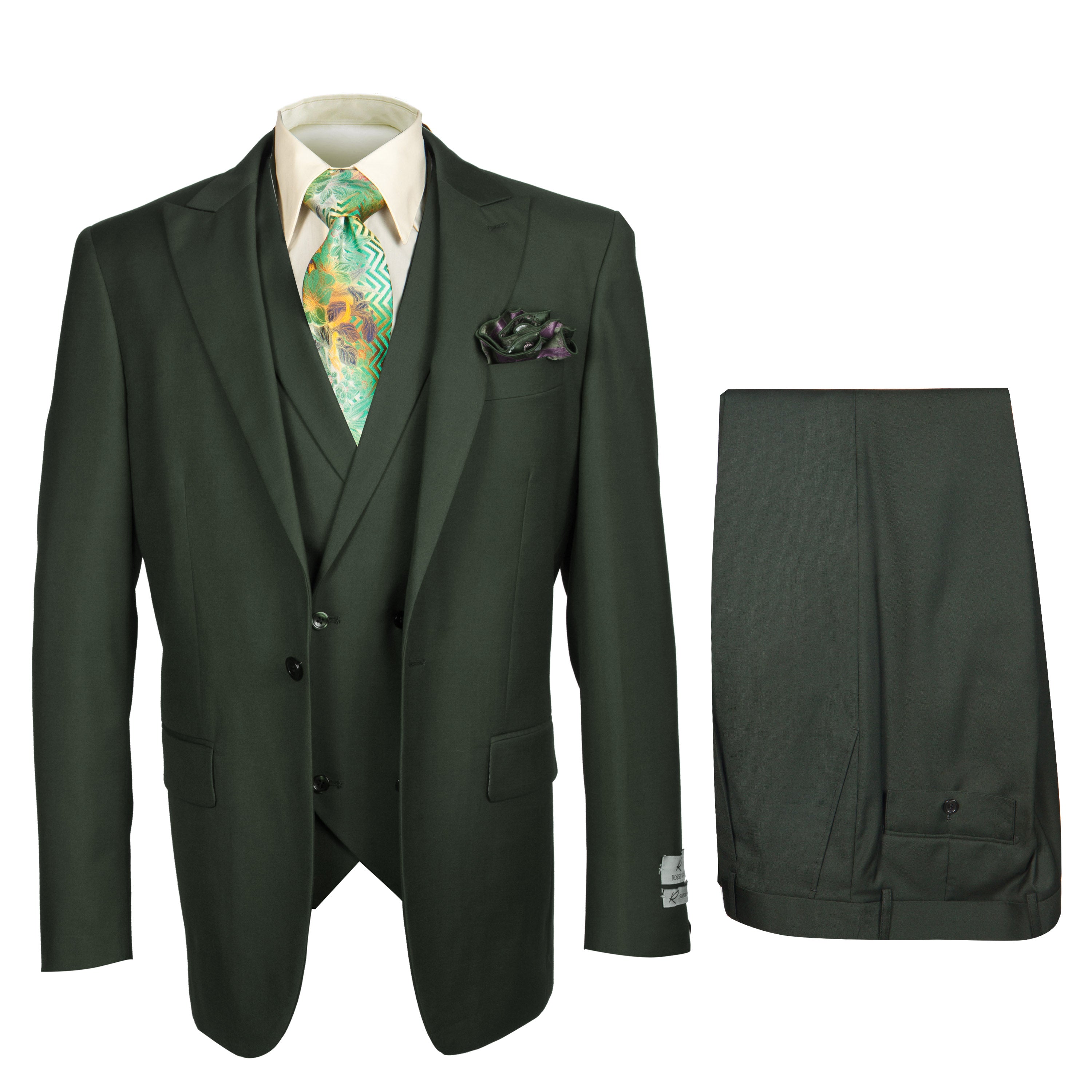Rossi Man ELI RM117 Hunter Green 3-Piece Suit - Classic Men’s Formalwear USA Men's Outlet
