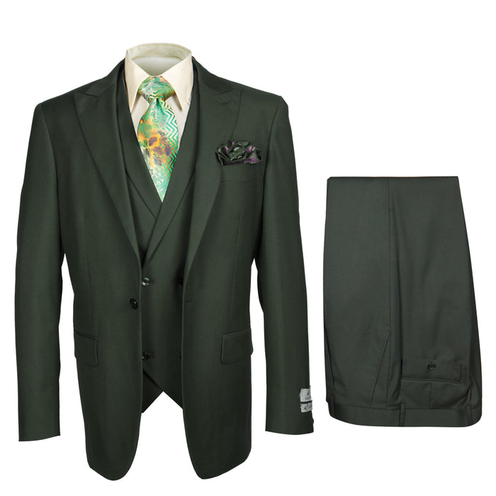 Rossi Man ELI RM117 Hunter Green 3-Piece Suit - Classic Men’s Formalwear USA Men's Outlet