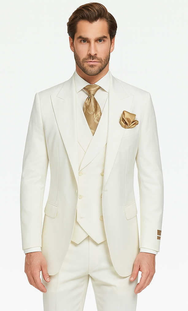 Rossi Man ELI RM202 Winter White 3-Piece Suit - Tailored Men’s Formalwear Set by USA Men's Outlet