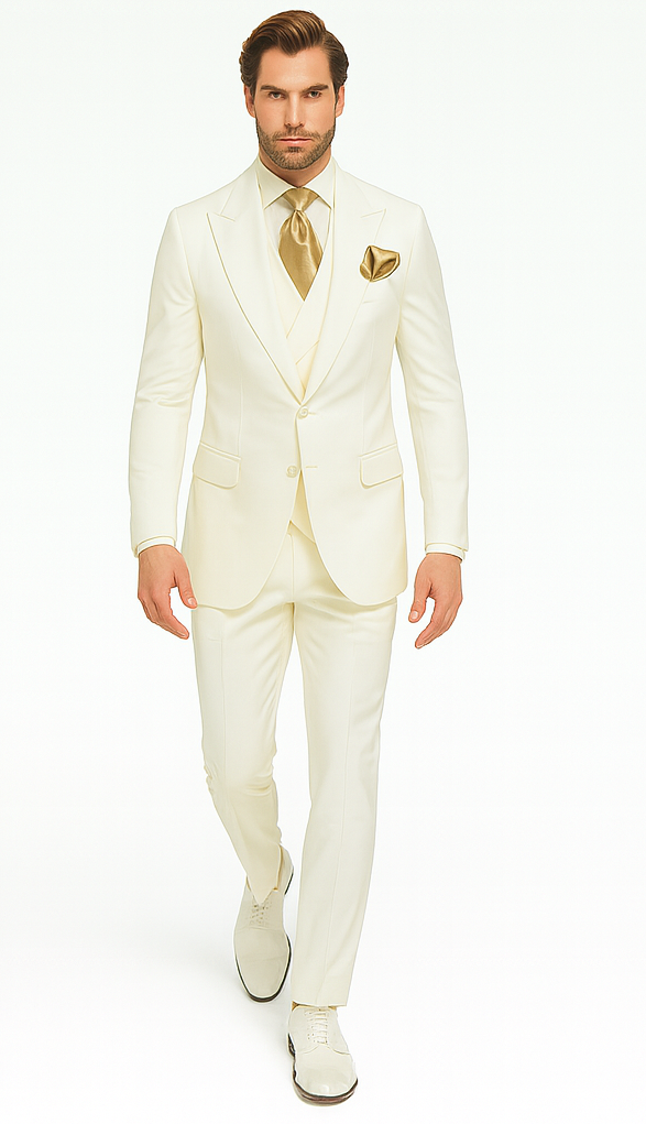 Rossi Man ELI RM202 Winter White 3-Piece Suit - Tailored Men’s Formalwear Set by USA Men's Outlet
