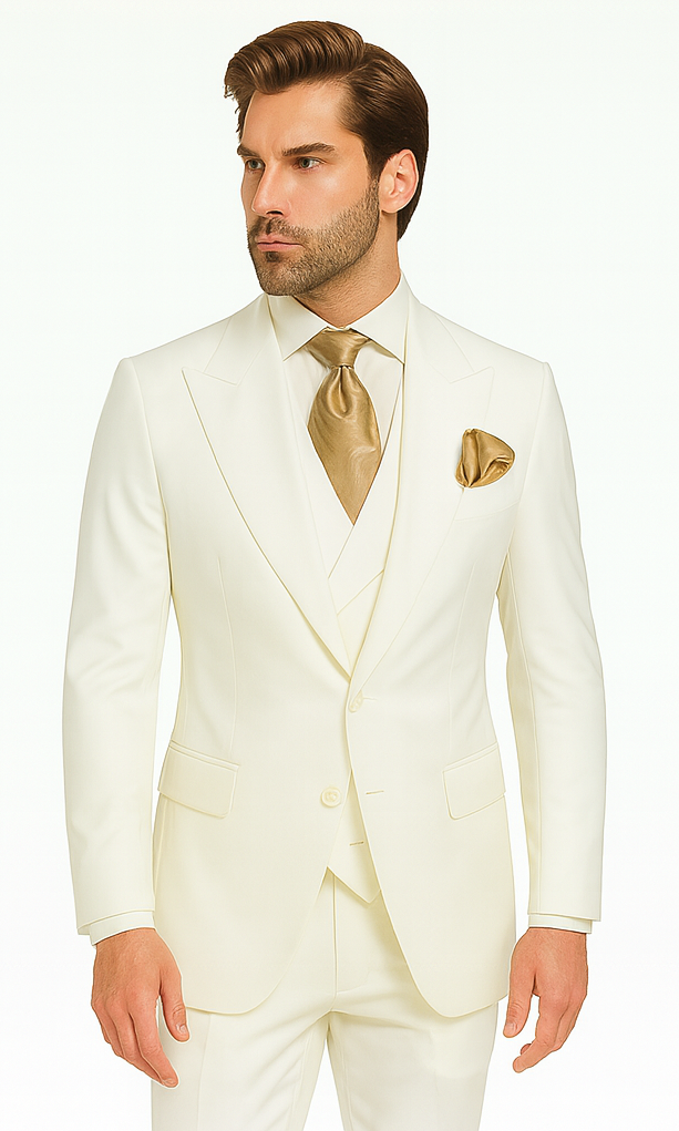 Rossi Man ELI RM202 Winter White 3-Piece Suit - Tailored Men’s Formalwear Set by USA Men's Outlet