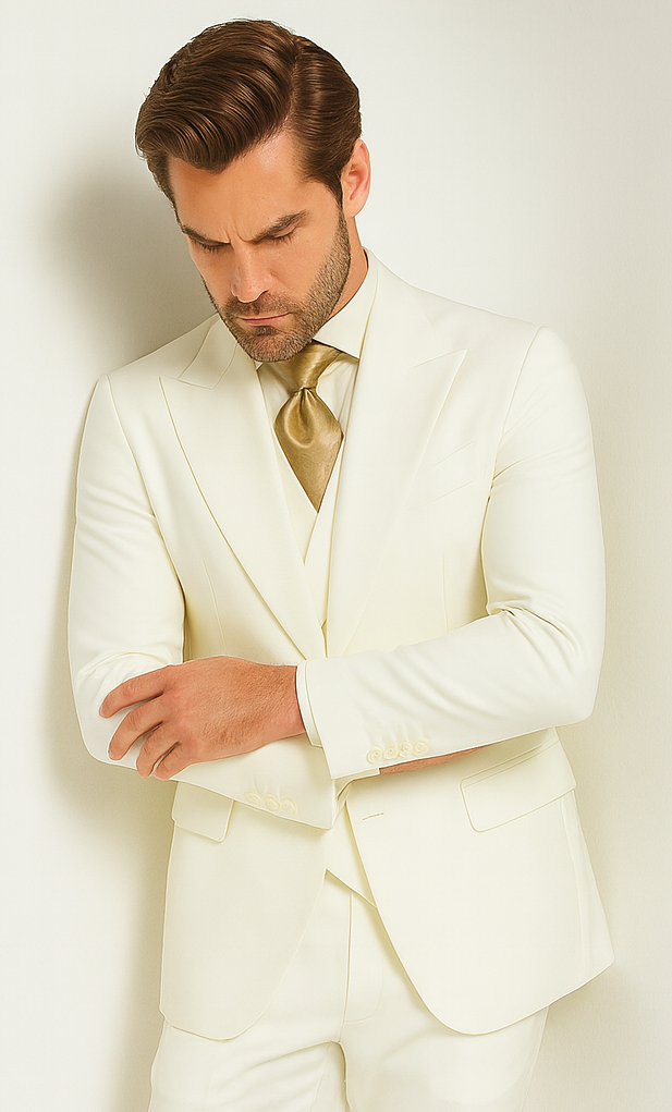 Rossi Man ELI RM202 Winter White 3-Piece Suit - Tailored Men’s Formalwear Set by USA Men's Outlet