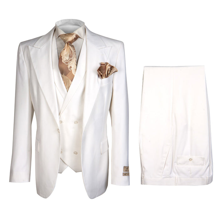 Rossi Man ELI RM202 Winter White 3-Piece Suit - Tailored Men’s Formalwear Set by USA Men's Outlet